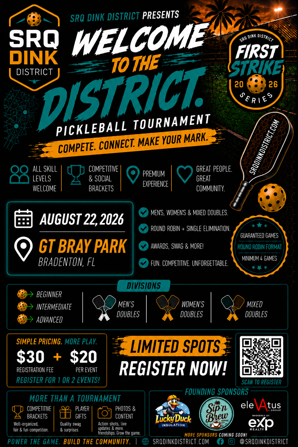 First Strike tournament flyer with details and registration call to action